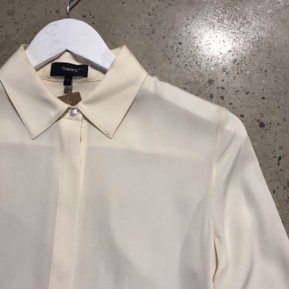 Theory Ivory Core Stretch Silk Classic Fitted Shirt - Picture 4 of 10